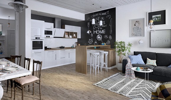 Интерьер белой кухни в скандинавском стиле