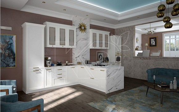 Белый фасад кухни классика